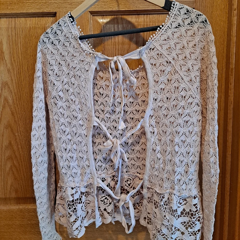 Free People Cream Crochet and Lace Peplum Top